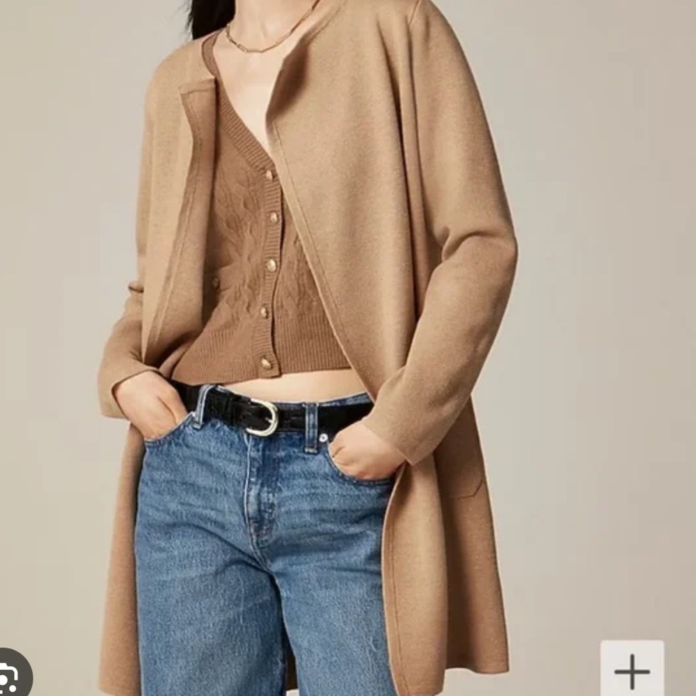 NEW!  J.Crew Camel Coatigan Long Sweater Cardigan Open Front - Size XS